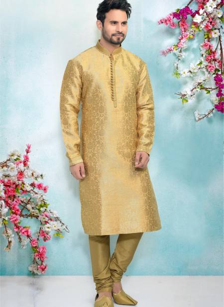 Golden Colour New Latest Designer  Party And Function Wear Traditional Jaquard Silk Brocade Kurta Pajama Redymade Collection 1031-8361